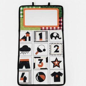 Edukacyjna mata sensoryczna dla niemowląt – czarno-biała, składana z lusterkiem