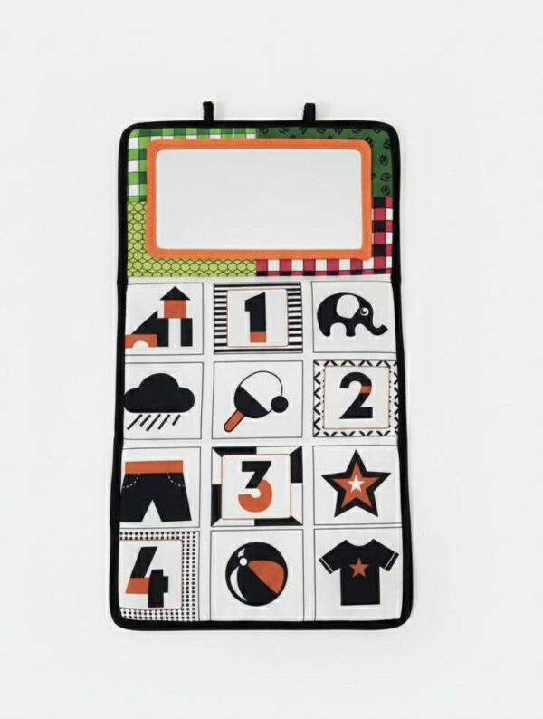 Edukacyjna mata sensoryczna dla niemowląt – czarno-biała, składana z lusterkiem